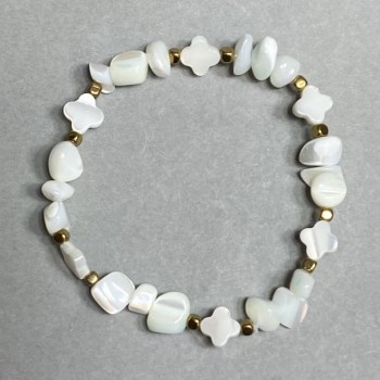 Bracelet with Mother-of-Pearl and Hematite 89-, 5x3-5mm, cross 8mm, Hematite cube 3mm, 18 cm stretch