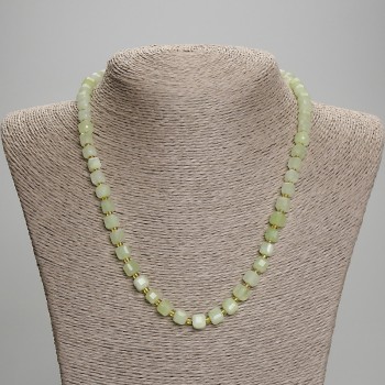 Peridot Olivine Necklace with Faceted Cube Beads, diameter approximately 6.5 mm, 3 mm beads, length approximately 45 cm with clasp