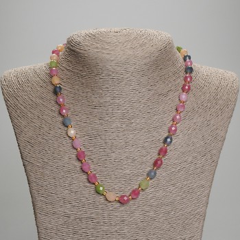 Faceted Tourmaline Grain Bead Necklace, bead diameter 8×6.5 mm, 3 mm seed beads, length about 45 cm with clasp