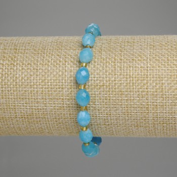 Aquamarine Bracelet with Faceted Beads 8x6 mm +/- Seed Beads 3 mm +/- Length 18 cm