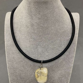 Citrine pendant in a woven setting, 20x30 mm, on a rubber cord with a 5 mm diameter, 45 cm + 5 cm extender chain