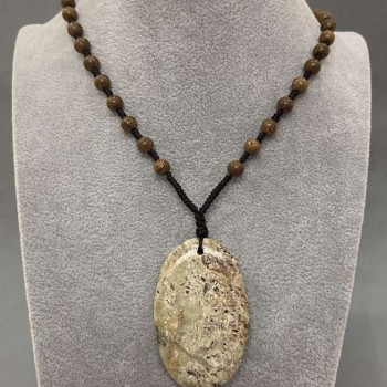 Natural Picasso Jasper pendant on a beaded cord, 31×51 mm, length 60 cm+