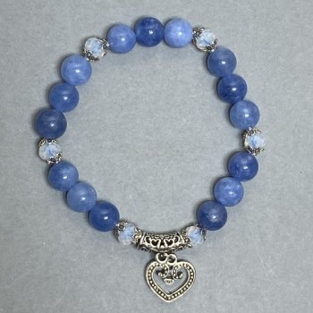 Bracelet with Aquamarine Beads 8mm +/- and Czech Crystal Rondelles 6x4mm +/-, 18 cm Stretch