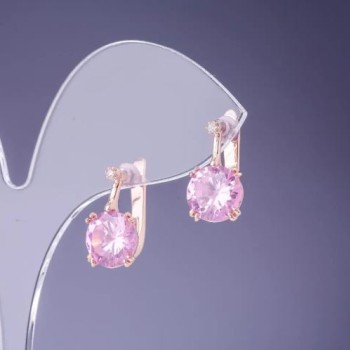 Сережки з рожевими кристалами 16х9мм золотистий метал