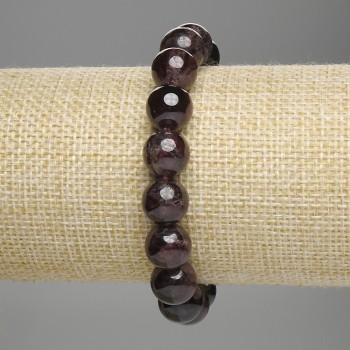 Garnet bracelet with smooth beads, 11 mm diameter, 18 cm length, stretch