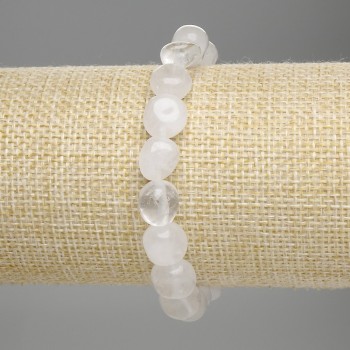 Faceted Rock Crystal Bracelet, bead diameter 8–10×9 mm, length 18 cm, elastic