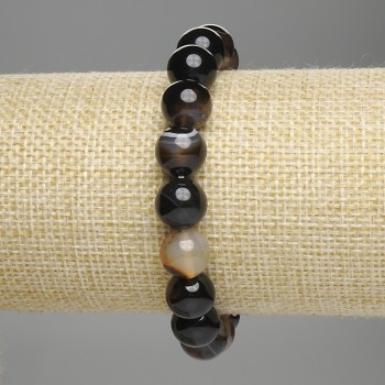 Agate bracelet with smooth beads, 10 mm diameter, 18 cm length, stretch