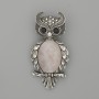 Brooch-Pendant Owl with Rose Quartz 60×29 mm ± black crystals, silver metal