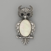 Owl brooch pendant with mother-of-pearl, 60 x 29 mm +/- black crystals, silver-tone metal