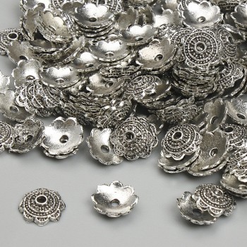 Bead Cap Findings, Silver-Tone, 7 mm Diameter, Hole 1.4 mm, Pack 20 g ± (~145 pcs)
