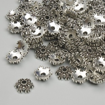Bead caps for beads, 7 mm diameter +/-; hole diameter 1.5 mm +/-; silver-colored metal; pack 20 g +/- (~99 pcs)