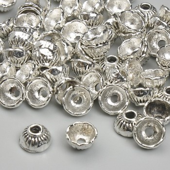 Bead caps for beads, silver, 4x7 mm, hole diameter 2.3 mm, pack 20 g (~63 pcs)
