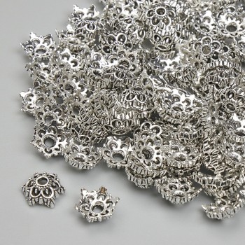 Bead caps for beads, silver metal color, 7 mm diameter, hole diameter ~1.4 mm, packaging 20 g (~130 pcs)
