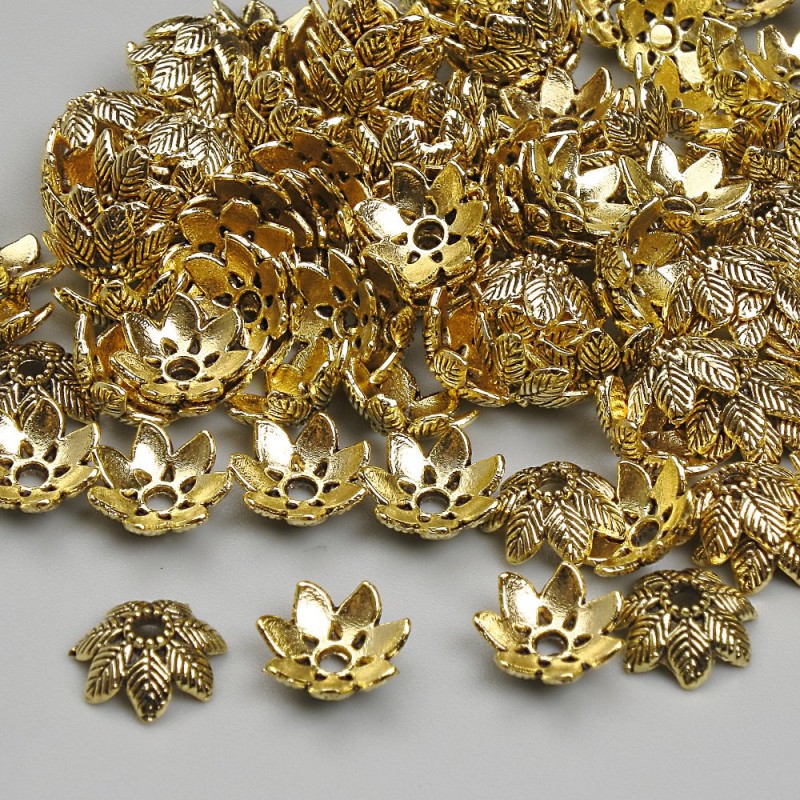 Bead caps for beads, gold-tone metal, diameter 7.5 mm, hole diameter 1.6 mm ±, packaging 20 g (~120 pcs)
