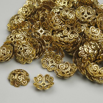 Bead caps for beads, gold color, 8 mm diameter, hole diameter ~0.8 mm, packaging 20 g (~145 pcs)