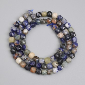 Sodalite faceted cube beads 4.5 x 4.5 mm, length 38 cm on a thread