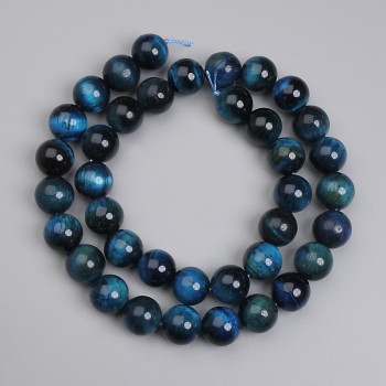 Azure Tiger's Eye beads, smooth round 10mm, length approx. 38 cm on a thread