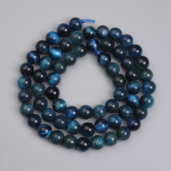 Azure Tiger's Eye Beads, Smooth Round 6mm, 39cm Length on Thread
