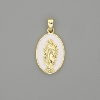 Mother of God Pendant with enamel on golden-tone metal, 29×18 mm diameter