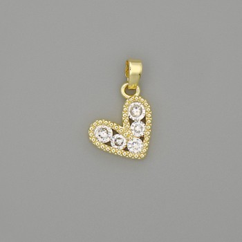 Heart Pendant - Gold-Tone Metal with White Crystals, 18x11 mm
