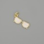 Pendant 'Glasses' with Mother-of-Pearl and White Crystals, Gold-Toned Metal, Diameter 19x6 mm