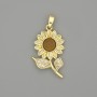Sunflower Pendant in Golden Metal with White Crystals, 30×17 mm diameter
