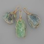 Pendant Fluorite Raw Stone in Golden Wire-Wrapped Setting 55x26 mm +/- Assorted Size