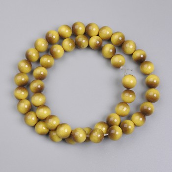 Tiger's Eye Beads (pressed) smooth rounds, 8 mm diameter ± on beading wire, length 36 cm+