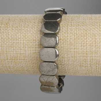 Pyrite Bracelet, Smooth Link 15×10 mm, 18 cm length, Stretch