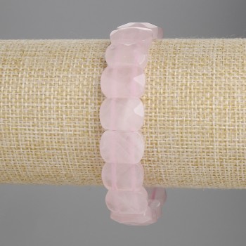 Rose quartz bracelet with faceted links 14×10 mm, length 18 cm, stretch