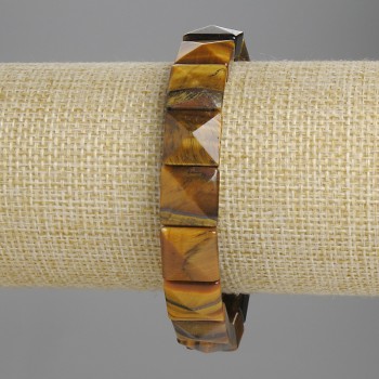Tiger's Eye Bracelet with Faceted 12x12mm Links, 18 cm Stretch
