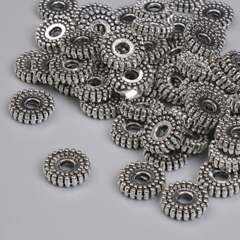 Bead insert findings, silver-tone metal, 7x2 mm, with 2 mm hole, packaging 20 g ~58 pcs.