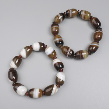 Agate Barrel Bracelet, diameter 18×13 mm ±, rondelle beads 6×3 mm ±, length 18 cm ±, stretch bracelet