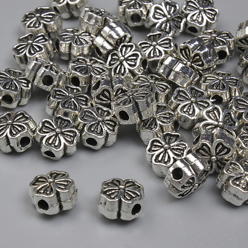 Clover-shaped bead insert, silver metal color, 6mm diameter, 1.5mm hole, packaging 20 g ~ 41 pcs