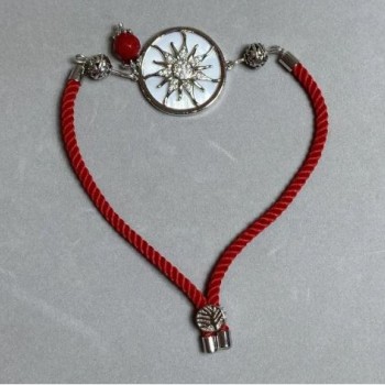 Textile bracelet, 5.5 mm diameter +/-, adjustable, with a silver-colored metal insert, 24 mm diameter +/-