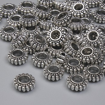 Bead insert, silver metal color, 7×3 mm with hole, diameter 2.8 mm, packaging 20 g (~41 pcs)