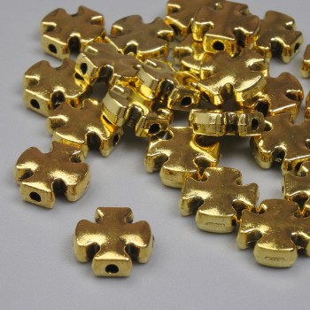 Bead-insert Cross - Gold-tone metal, 9×9 mm, hole diameter ~1.3 mm, packaging 20 g (~24 pcs)