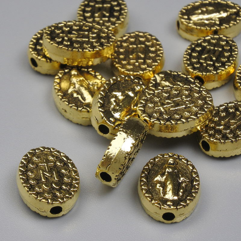 Gold-colored spacer bead insert, size 11.5×9 mm, hole diameter 1.7 mm, packaging 20 g (approx. 15 pcs)