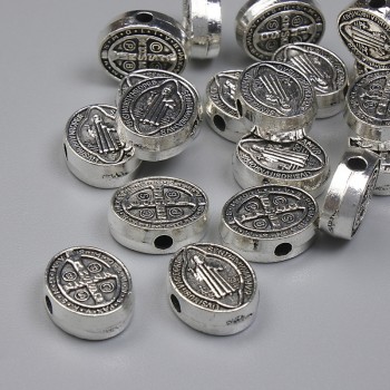 Bead Insert 'Saint Benedict', Silver-colored metal, 10x8mm ±, hole diameter 1.5mm ±, packaging 20 g (~19 pcs)