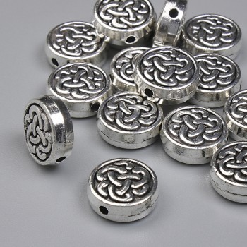 Bead insert, silver-tone metal, diameter 9 mm, hole diameter 1.2 mm, packaging 20 g (~15 pcs)