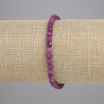 Ruby Bracelet with Faceted Cubes 4x4 mm, 18 cm Length, Stretch