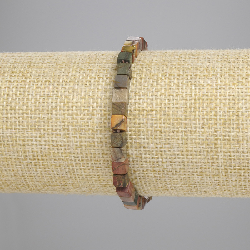 Picasso Jasper Bracelet Cube Beads 4.5x4.5 mm, 18 cm Stretch