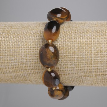 Tiger's Eye bracelet, faceted beads, approx. 15–18×12–14 mm, 3 mm seed beads, length approx. 18 cm, stretch