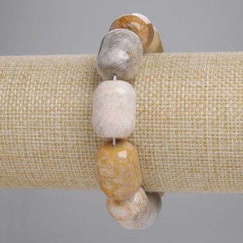 Bracelet with fossilized coral barrel beads, diameter 19x15 mm, length approx. 18 cm, elastic