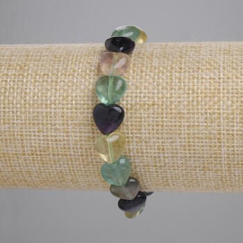 Natural Fluorite Heart-Shaped Bracelet, 10mm Beads, Length 18cm ± (Stretch)