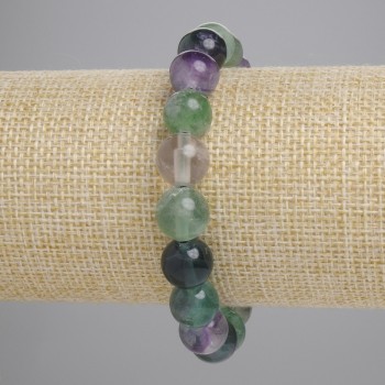 Fluorite Bracelet with Natural Stone, Smooth Beads, 10 mm Diameter, approx. 18 cm Long (Stretch)