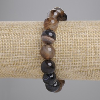 Agate bracelet with smooth round beads, 12 mm diameter, 18 cm length, on stretch cord