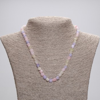 Morganite cube-bead necklace, 5x5 mm, length 45 cm, with clasp