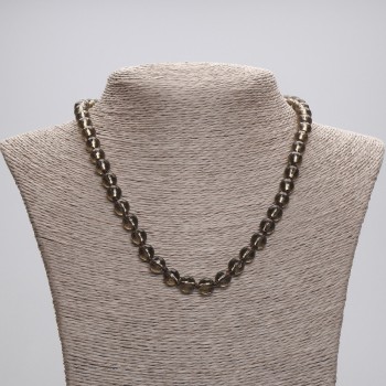 Smoky Quartz Necklace with Faceted Beads, 7.5 mm diameter, 45 cm length, with clasp