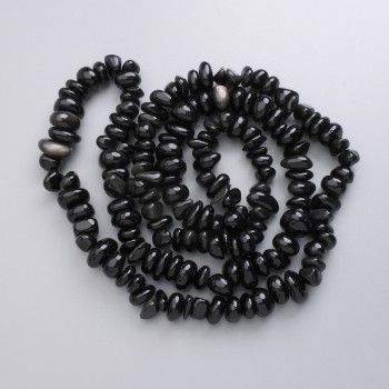 Faceted Silvery Obsidian Beads on Thread, Natural Stone, Diameter 9-13 x 4-7 mm, 80 cm Length